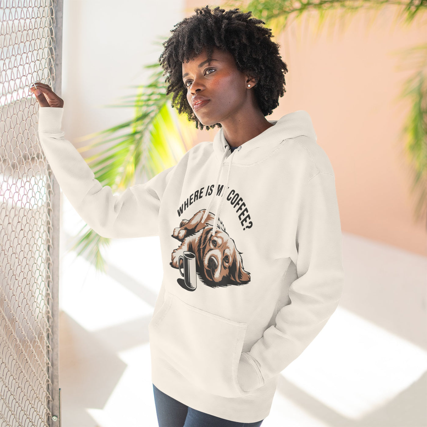 Where is my coffee? Cute Coffee-Loving Dog Fleece Pullover Hoodie style 1