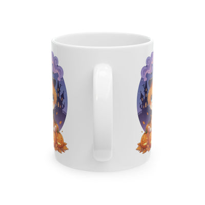 Halloween Themed style 1 Ceramic Mug, Cozy Fall Coffee Cup, Ghosts & Pumpkins Design, Seasonal Gift, Spooky Mug for Halloween Celebrations