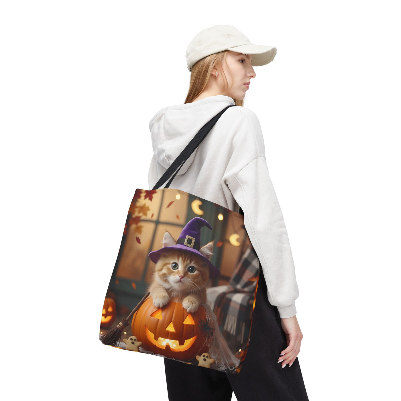 Adorable Halloween Cat Tote Bag, Cute Pet Lover Gift, Trick or Treat Bag, Fall Accessory, Spooky Cat Design