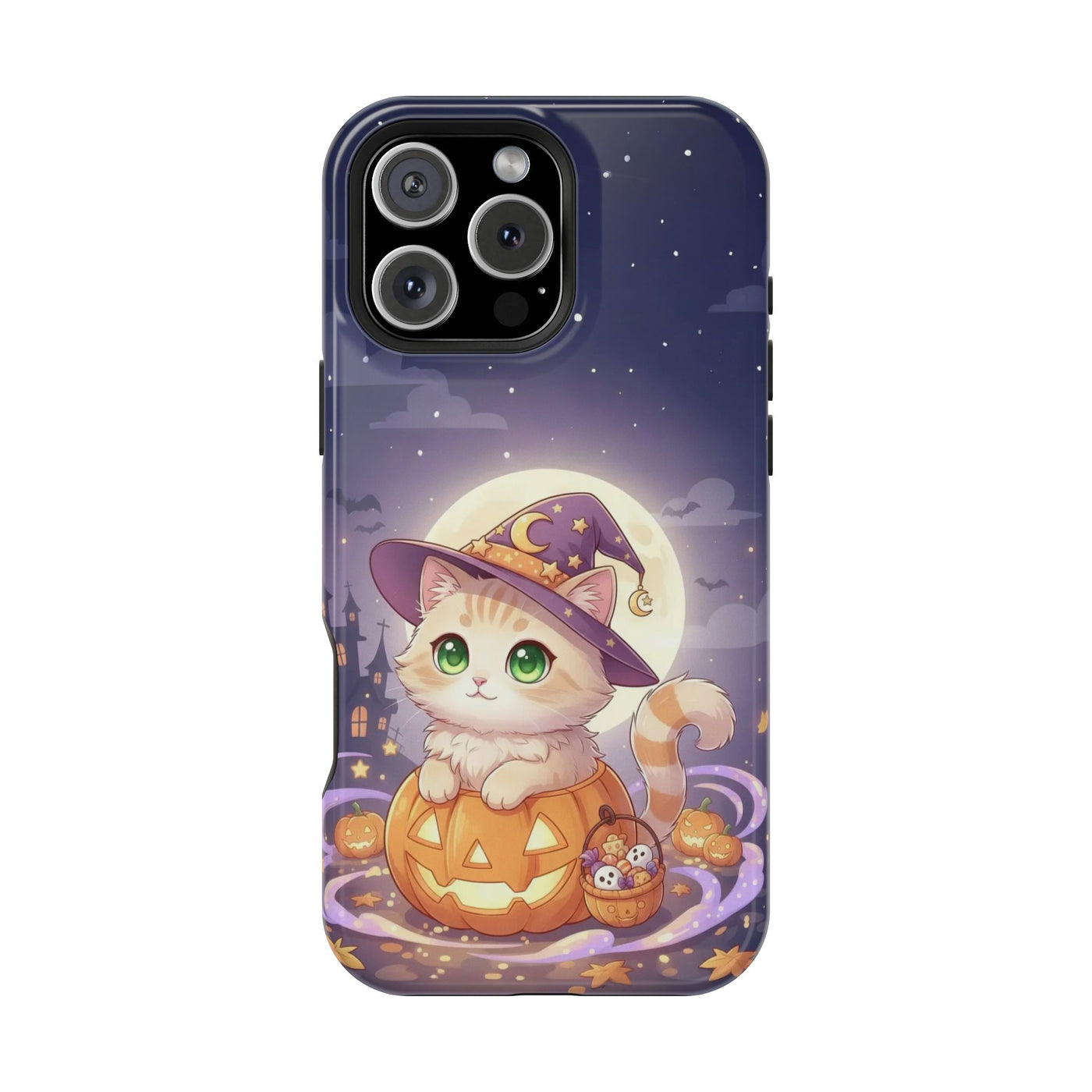 Halloween cute kitten anime style 4 Magnetic Phone Case, Cat Lover Gift, Impact-Resistant iPhone Case, Funny Pet Accessory, Unique Animal Design