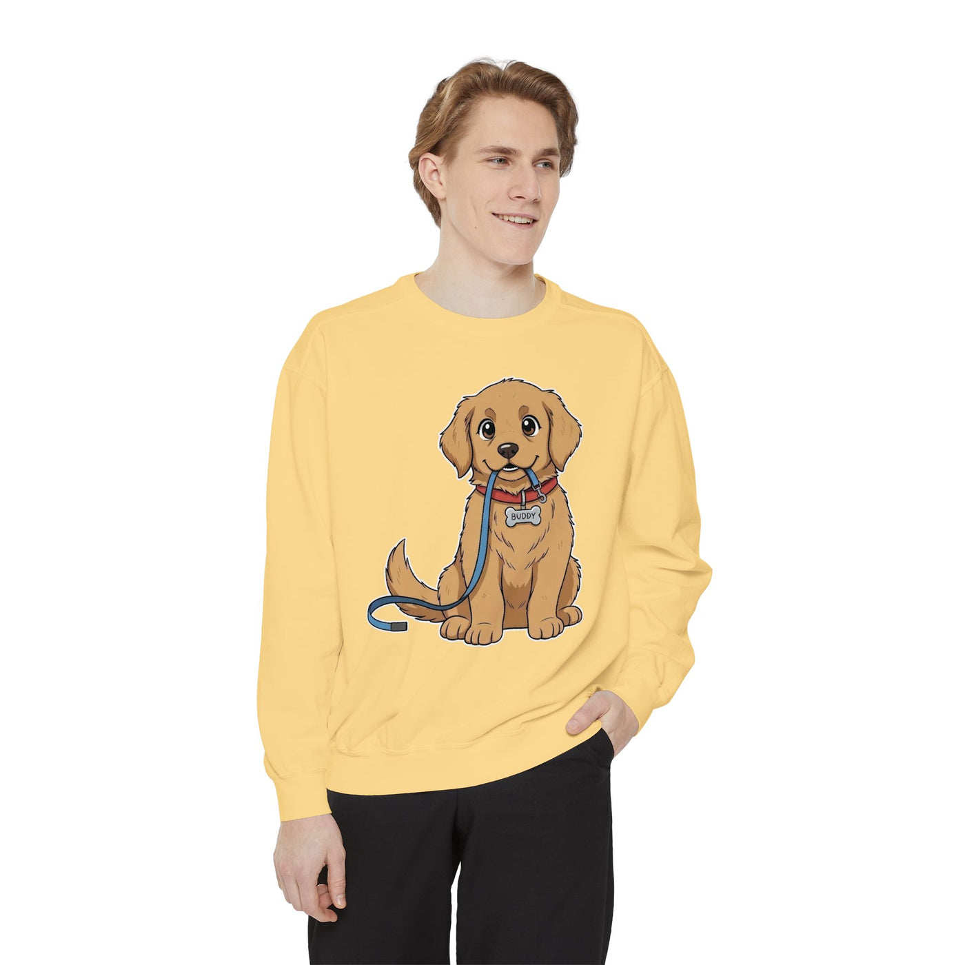 Cute Dog Walk Time style 2 Cozy Graphic Unisex Crewneck Sweatshirt