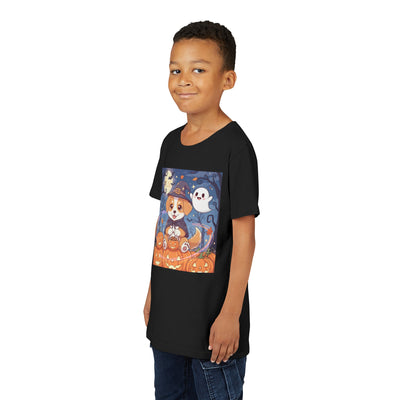 Halloween cute puppy anime style 3 Youth Tee, Short Sleeve T-Shirt, Kids Halloween Apparel, Cute Dog Tee, Fall Outfit for Children