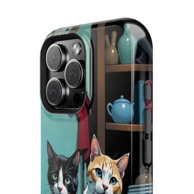 Cute Cats Magnetic Phone Case comic style 3, Cat Lover Gift, Impact-Resistant iPhone Case, Funny Pet Accessory, Unique Animal Design