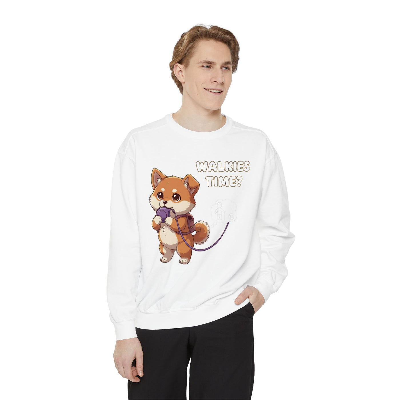 Cute Dog Walk Time style 3 Cozy Graphic Unisex Crewneck Sweatshirt