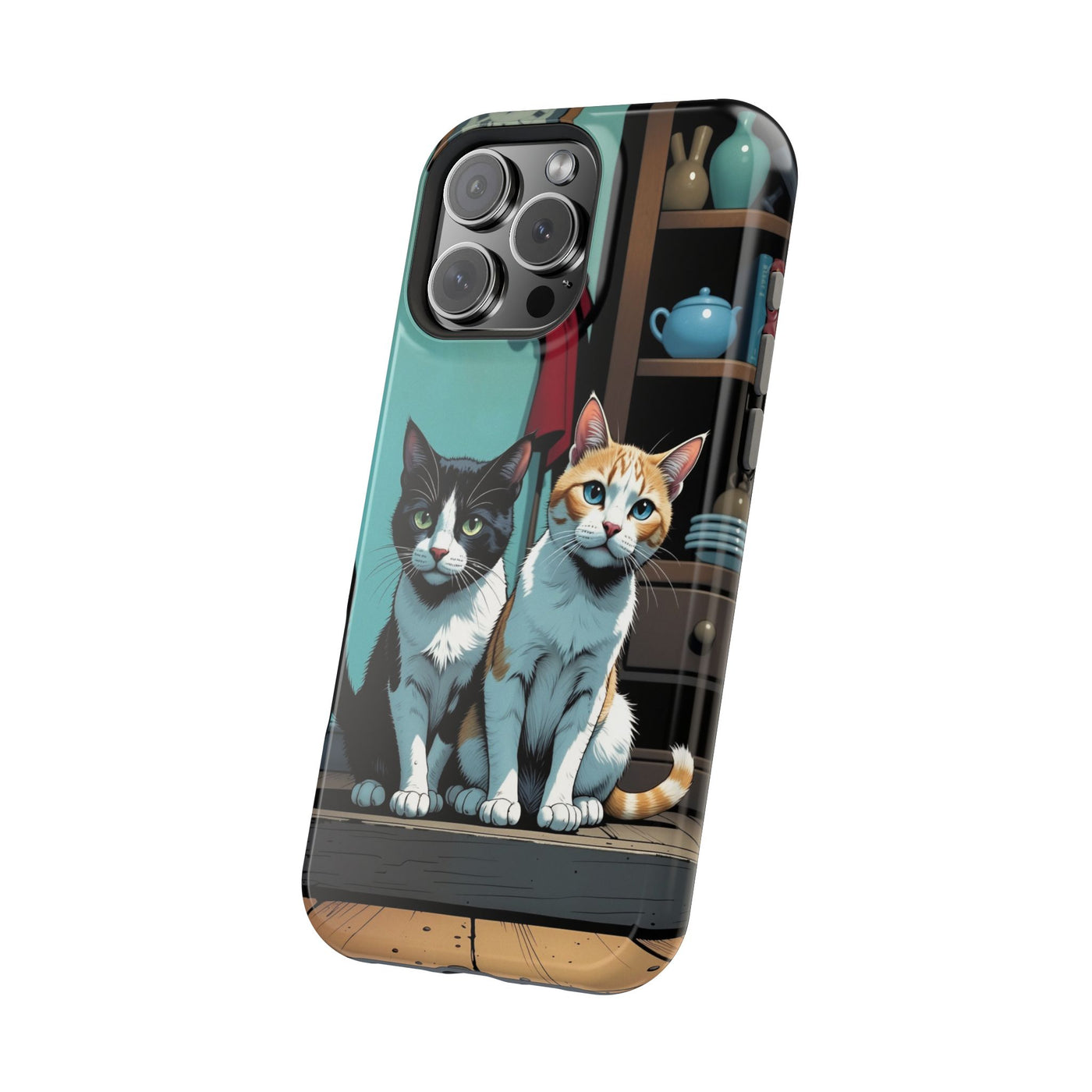 Cute Cats Magnetic Phone Case comic style 3, Cat Lover Gift, Impact-Resistant iPhone Case, Funny Pet Accessory, Unique Animal Design