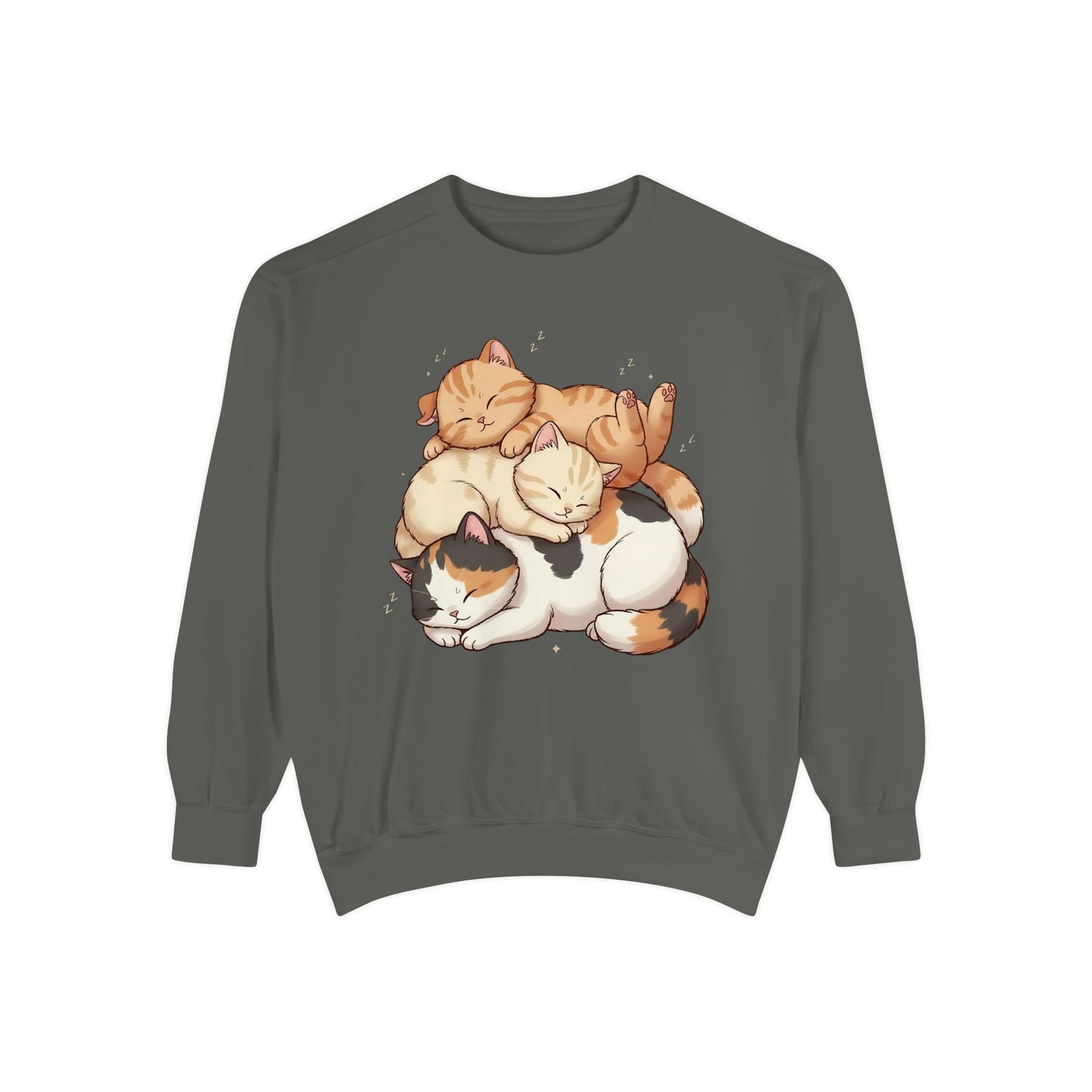 3 Cute Sleeping Cats Cozy Graphic Unisex Crewneck Sweatshirt style 1