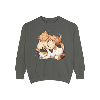 3 Cute Sleeping Cats Cozy Graphic Unisex Crewneck Sweatshirt style 1