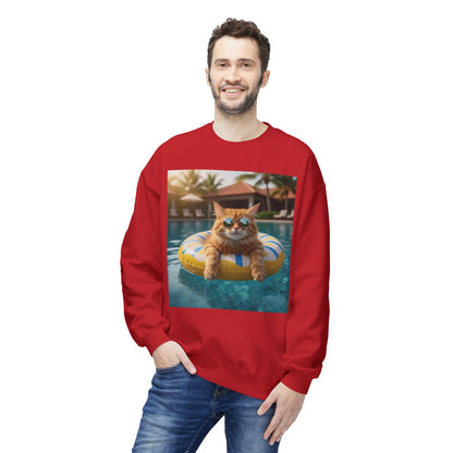 Swimming Pool Vibes Graphic Cat Unisex Crewneck Sweatshirt