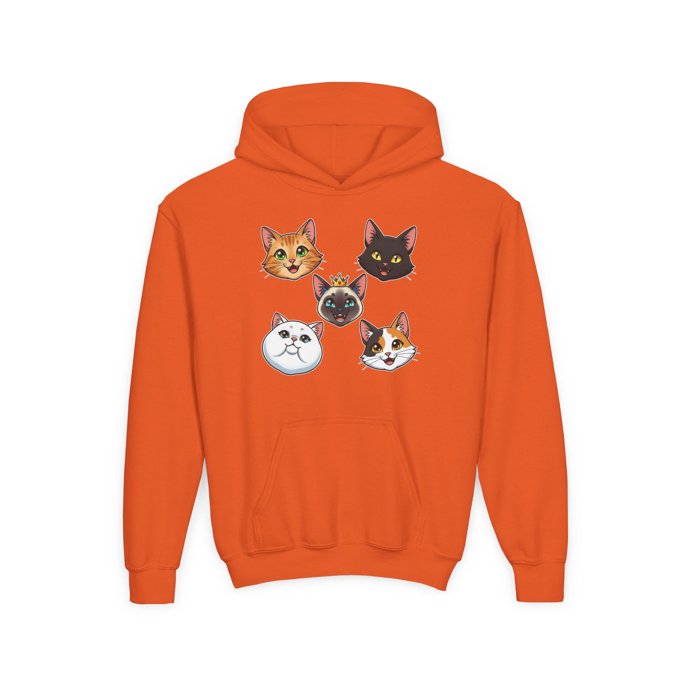 Cute Cat Heads Unisex Youth Hoodie, Fun Pet Lover Sweater, Kids Gift, Animal Lover Apparel, Perfect for Birthdays & Holidays