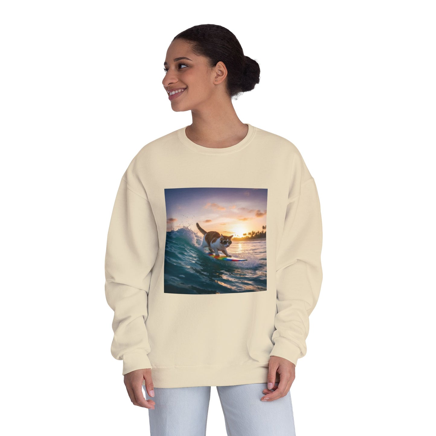Surfing Cat Unisex NuBlend Crewneck Sweatshirt style 2