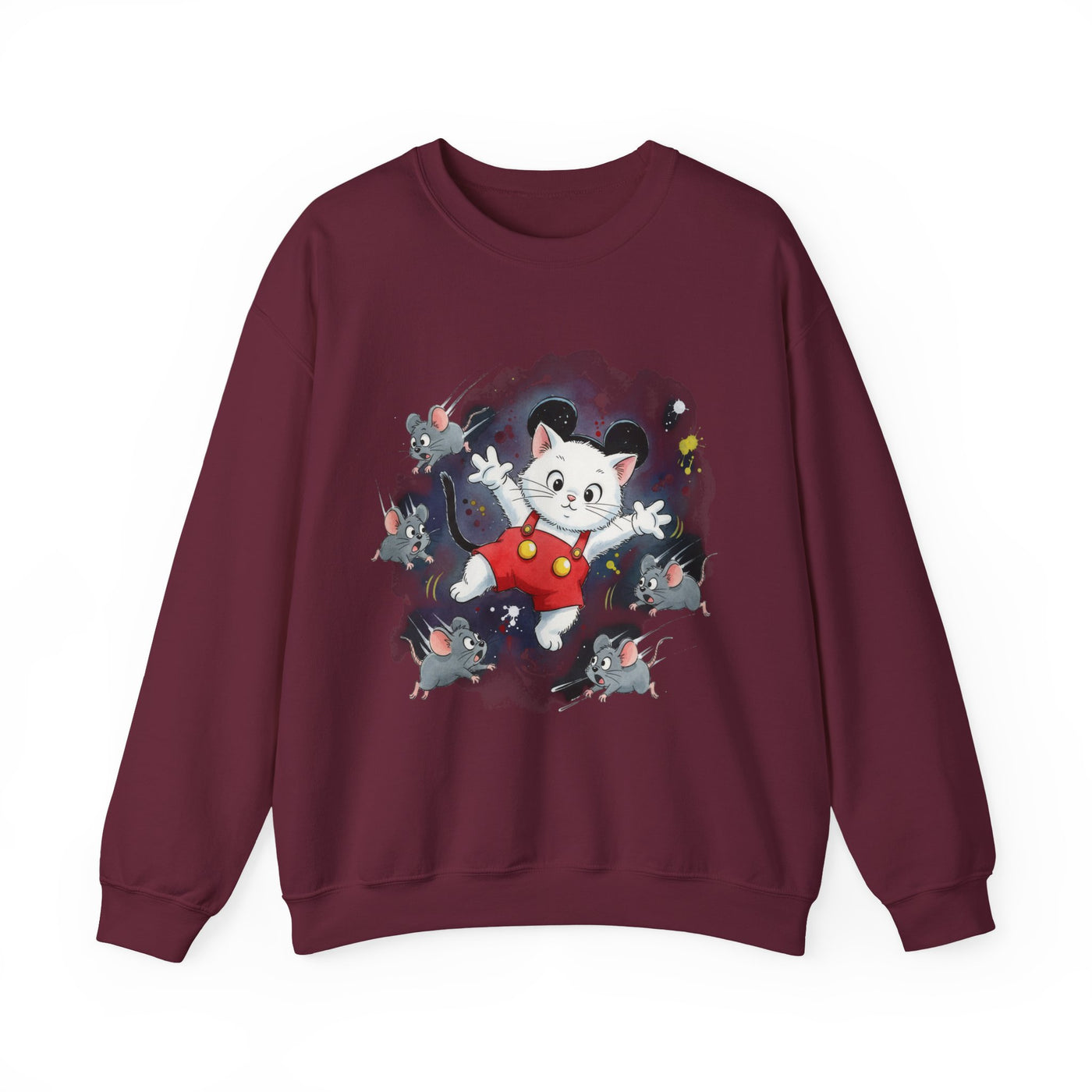 Watercolor painting style 2 Men & Women Cute Cat Pile Crewneck Sweatshirt