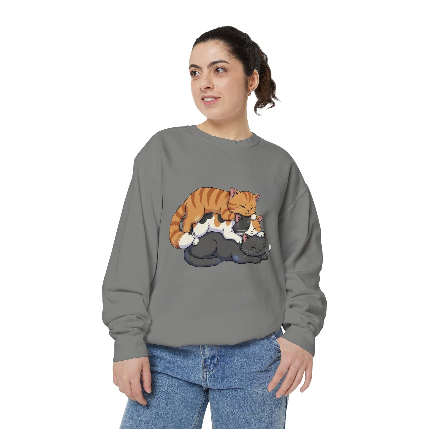 3 Cute Sleeping Cats Cozy Graphic Unisex Crewneck Sweatshirt style 6