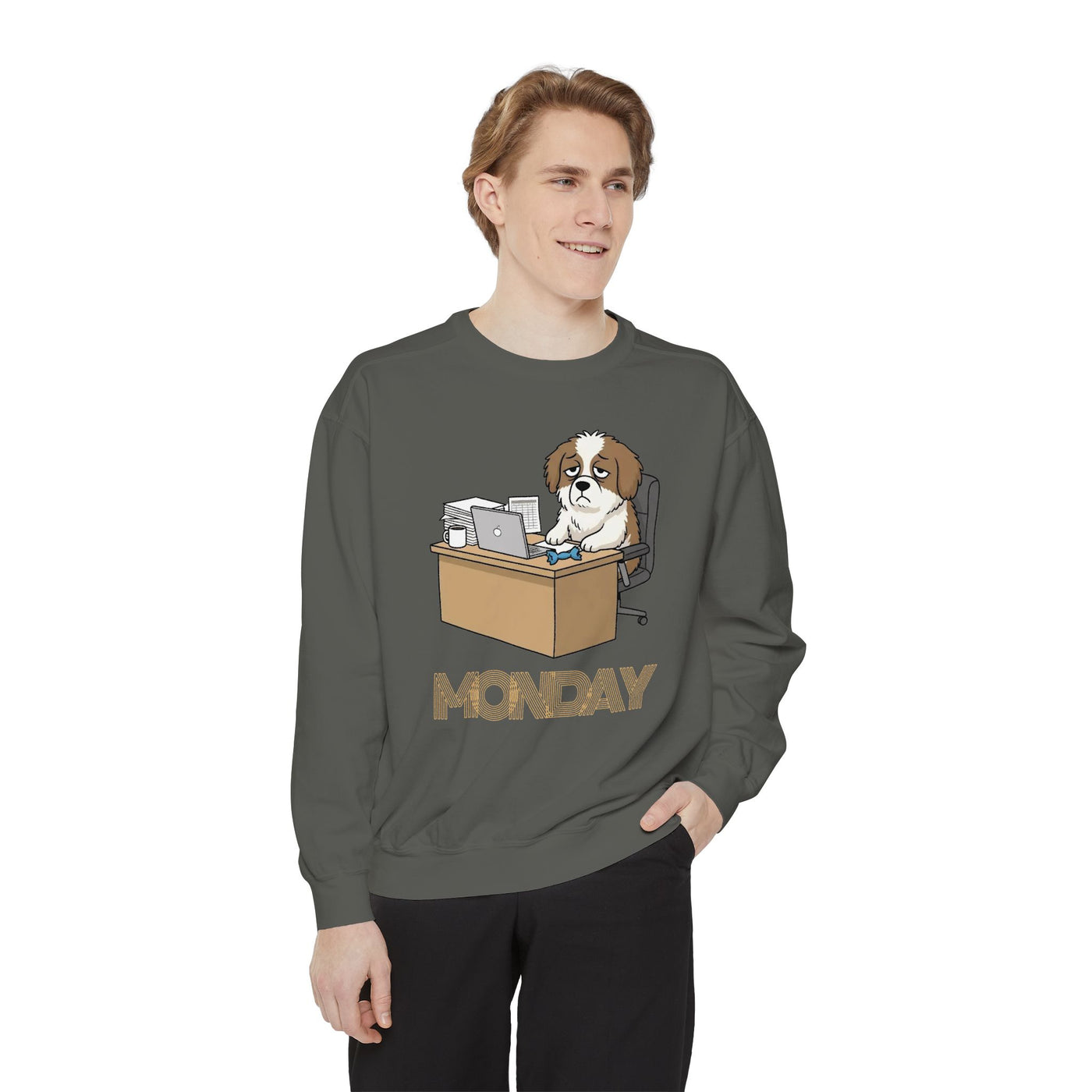 Monday Face Dog Stares Blankly Unisex Crewneck Sweatshirt style 3