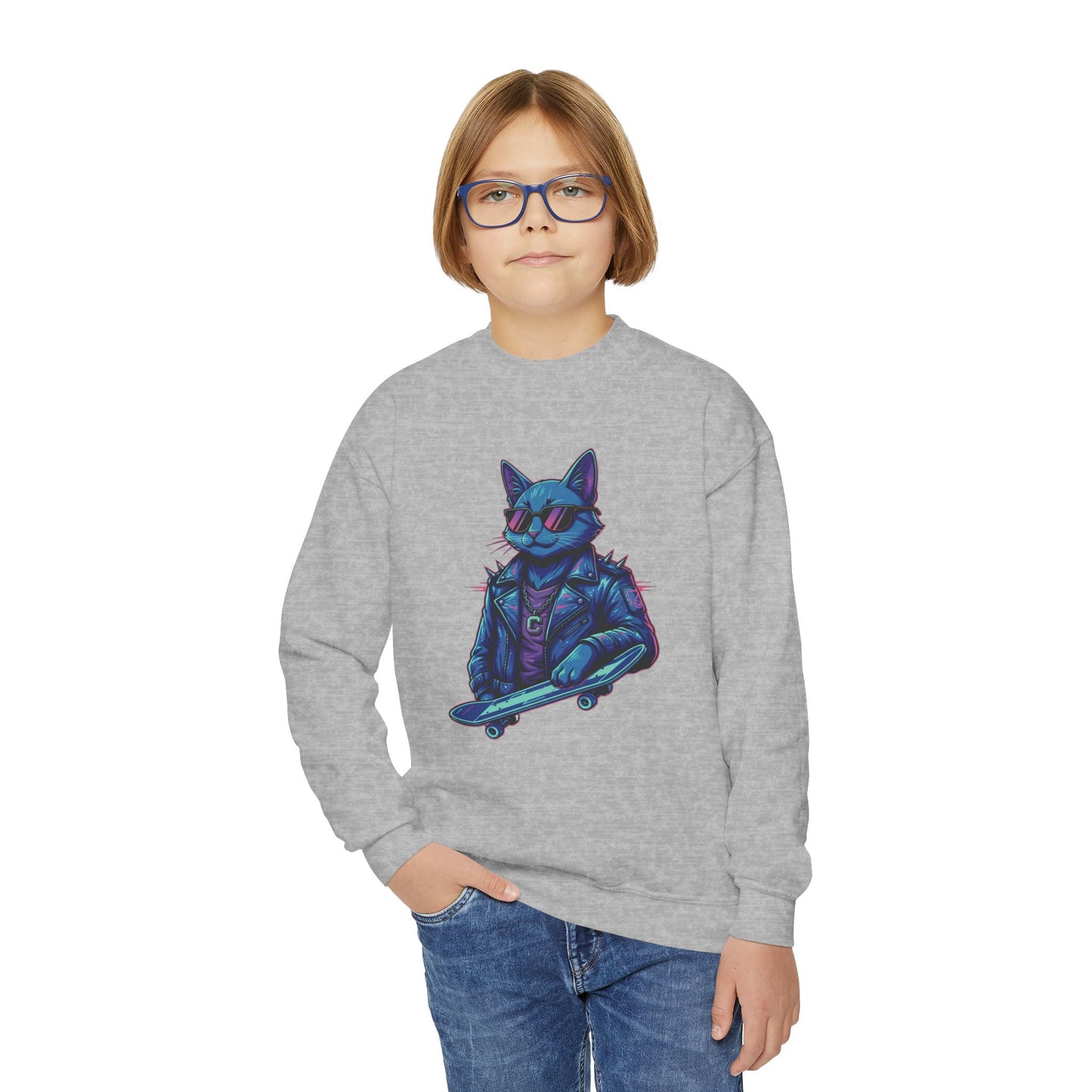 Cool Cat - Cozy Unisex Youth Crewneck Sweatshirt style 2