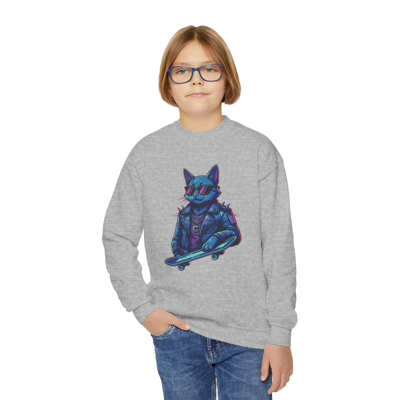 Cool Cat style 2 Youth Crewneck Sweatshirt - Cozy & Cute