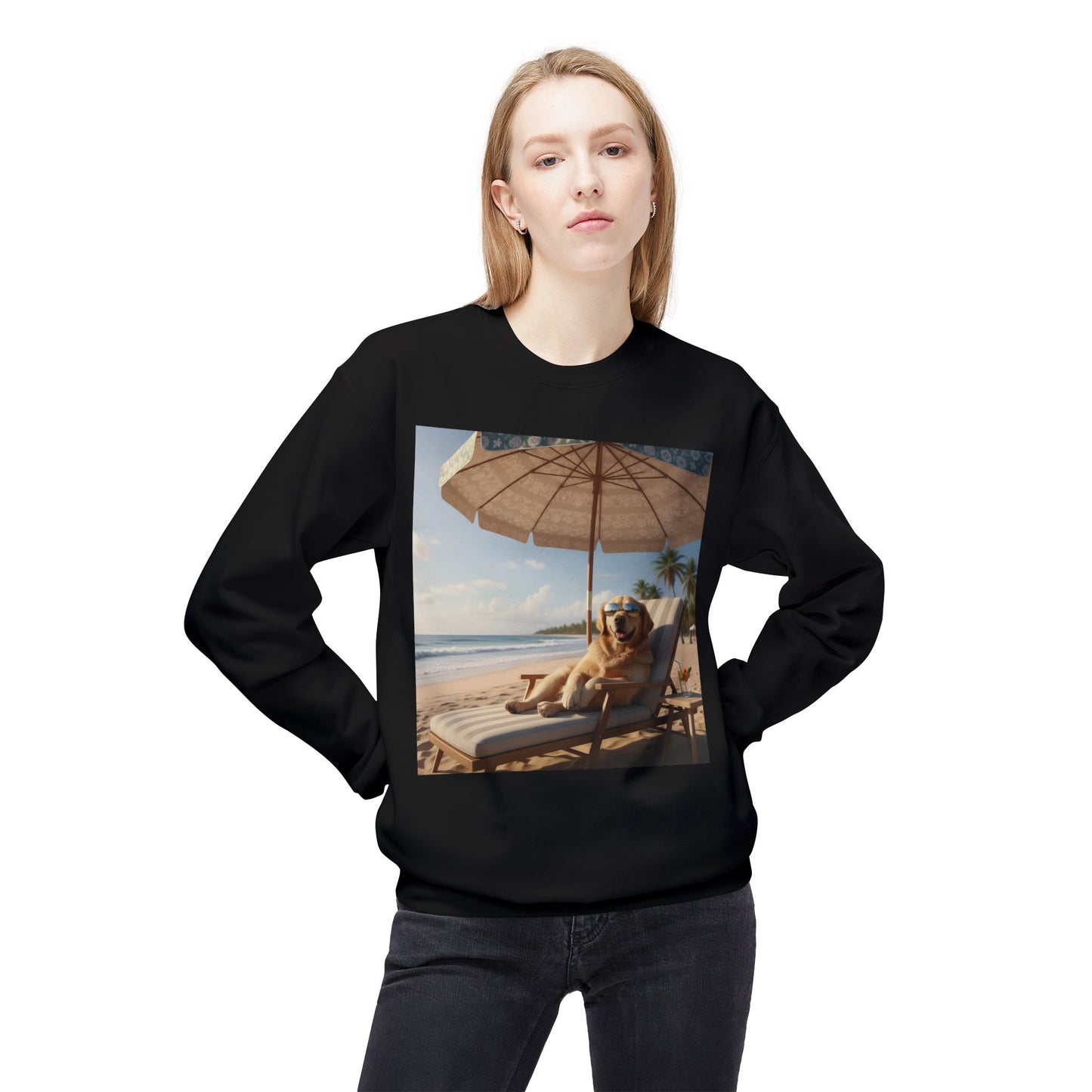 Beach Vibes Dog Graphic Unisex Crewneck Sweatshirt