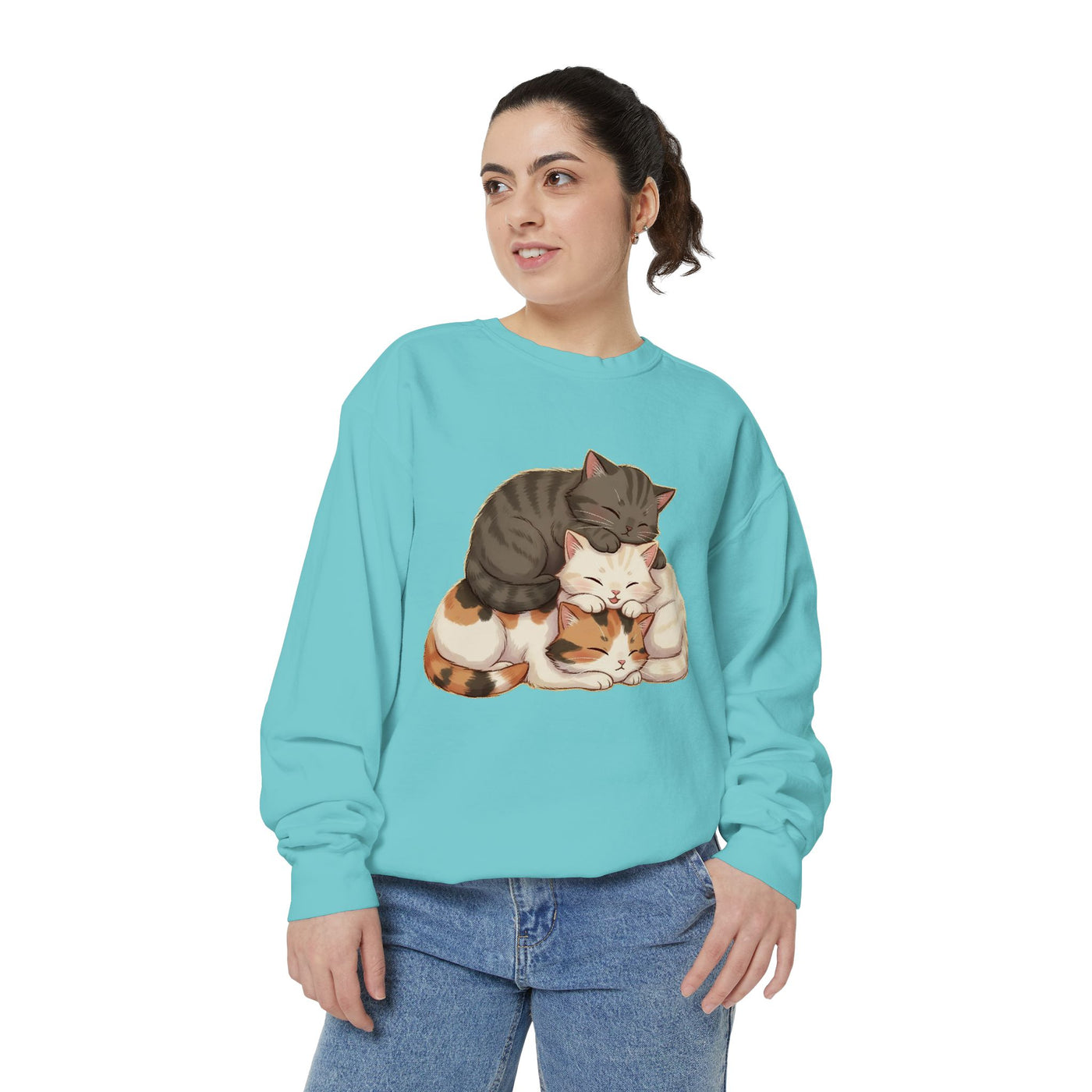 3 Cute Sleeping Cats style 3 Cozy Graphic Unisex Crewneck Sweatshirt