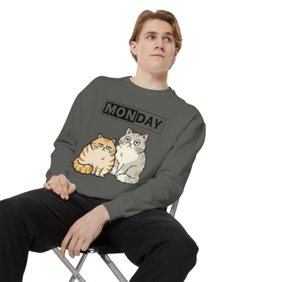 Monday Face Cat Stares Blankly Unisex Crewneck Sweatshirt style 1