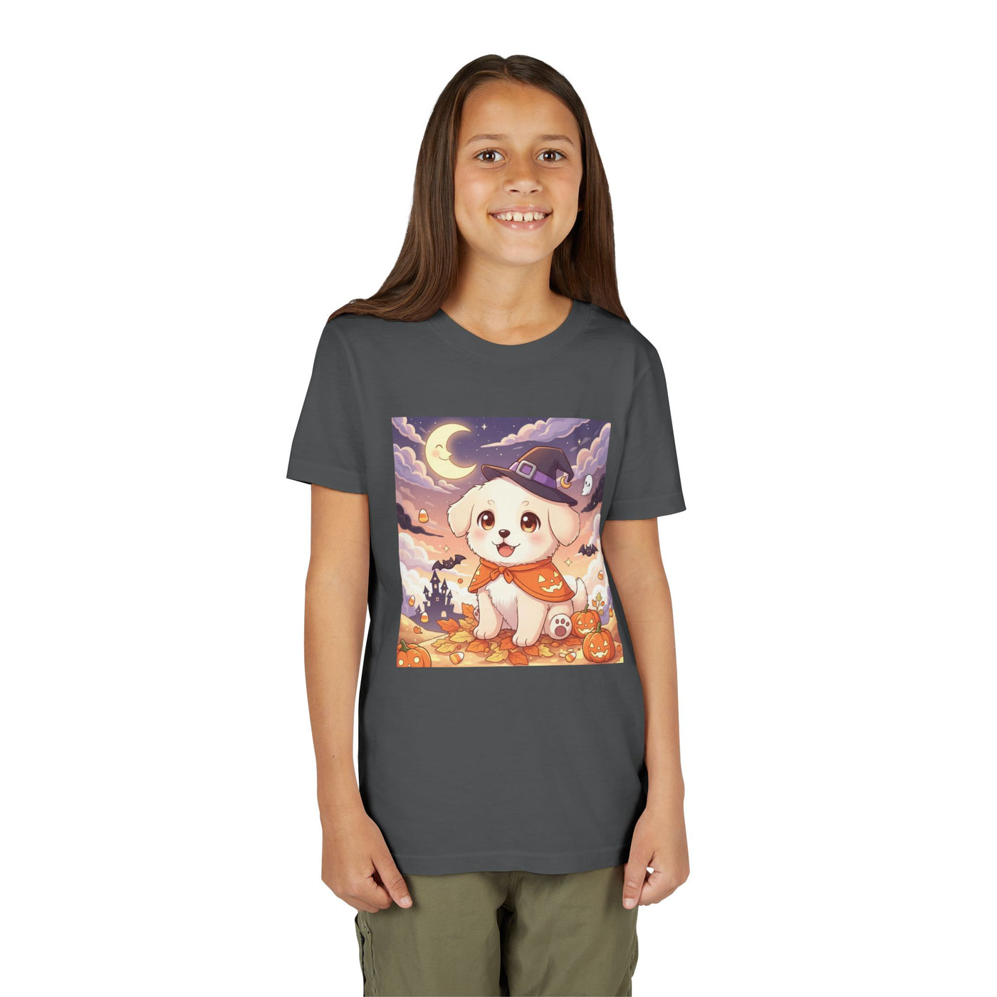 Halloween cute puppy anime style 2 Youth Tee, Short Sleeve T-Shirt, Kids Halloween Apparel, Cute Dog Tee, Fall Outfit for Children