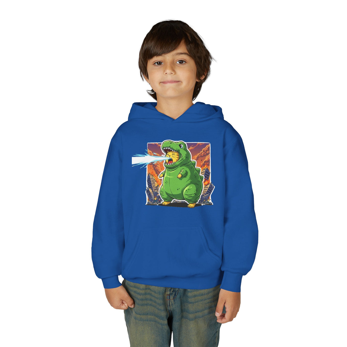 Cat cosplay Godzilla style 3 Unisex Kids Hoodie - Fun & Cozy Heavy Blend Sweatshirt with Cute Design