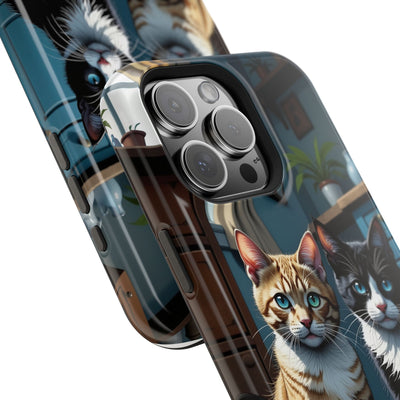 Cute Cats Magnetic Phone Case comic style 4, Cat Lover Gift, Impact-Resistant iPhone Case, Funny Pet Accessory, Unique Animal Design