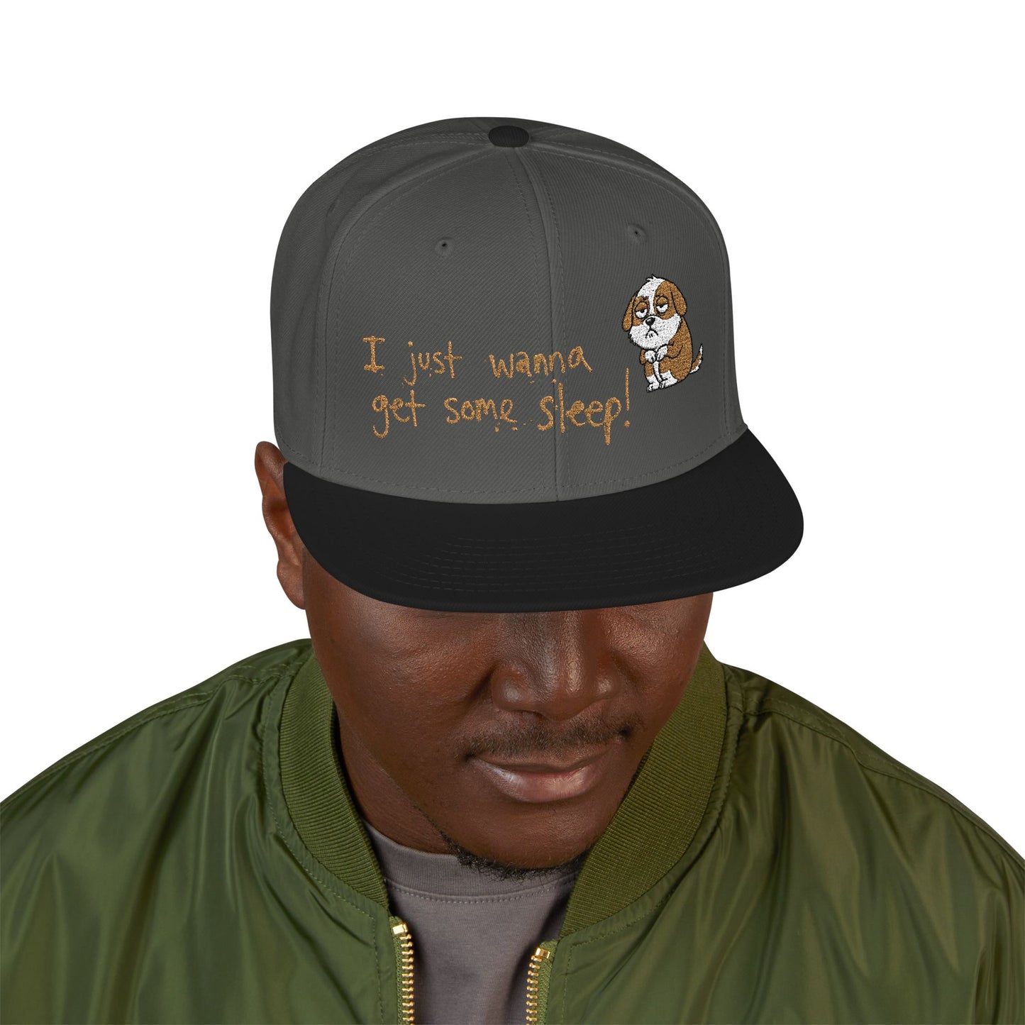 I just wanna get some sleep Embroidered Cute Puppy Snapback Hat