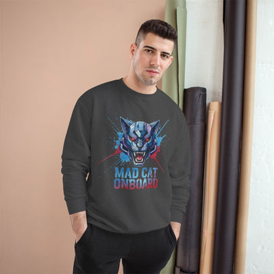 Mad Cat Onboard Graphic style 3 Champion Crewneck Sweatshirt for Gamers & Sci‑Fi Fans