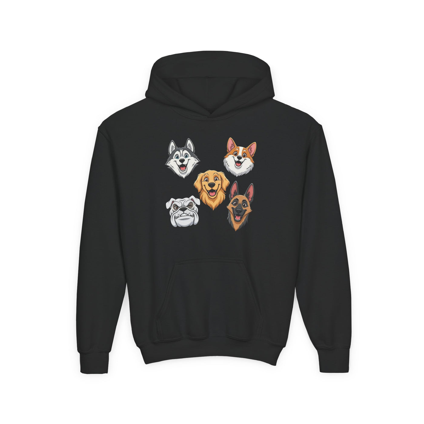 Cute Dog Heads Unisex Youth Hoodie, Fun Pet Lover Sweater, Kids Gift, Animal Lover Apparel, Perfect for Birthdays & Holidays