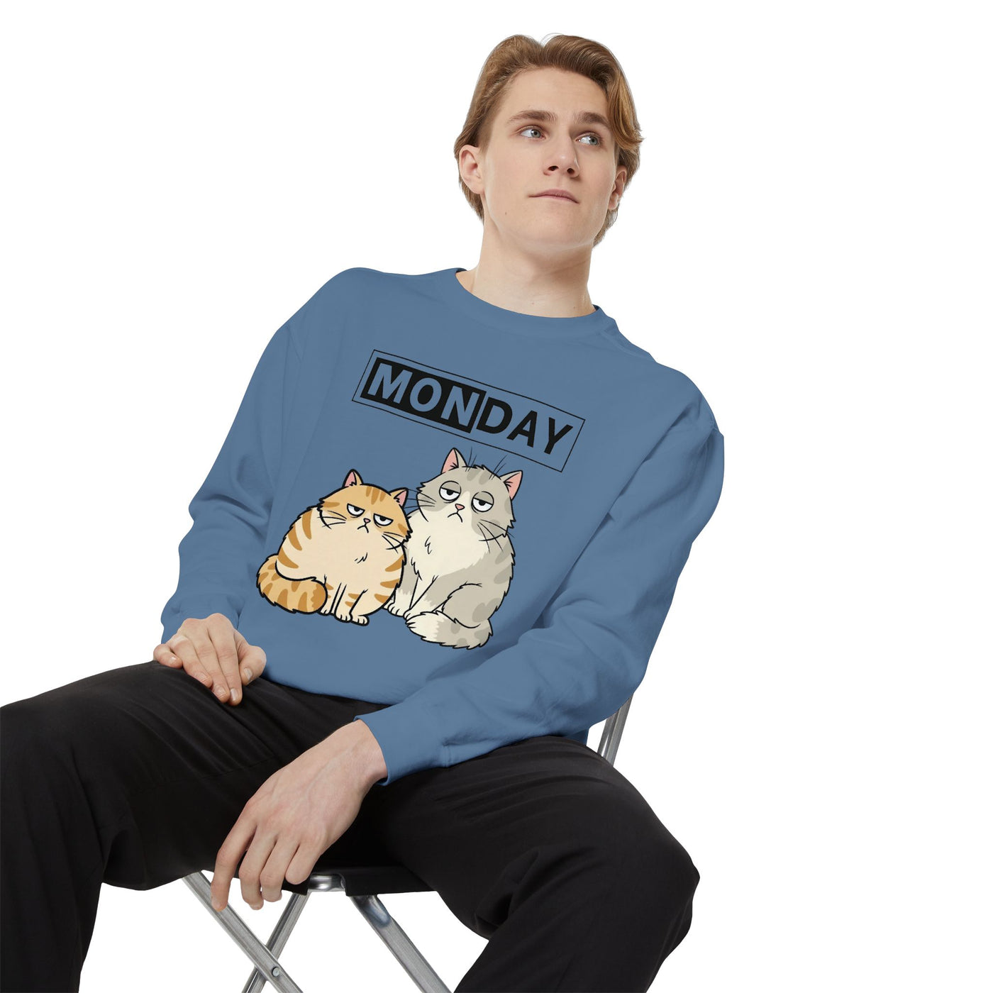 Monday Face Cat Stares Blankly Unisex Crewneck Sweatshirt style 1