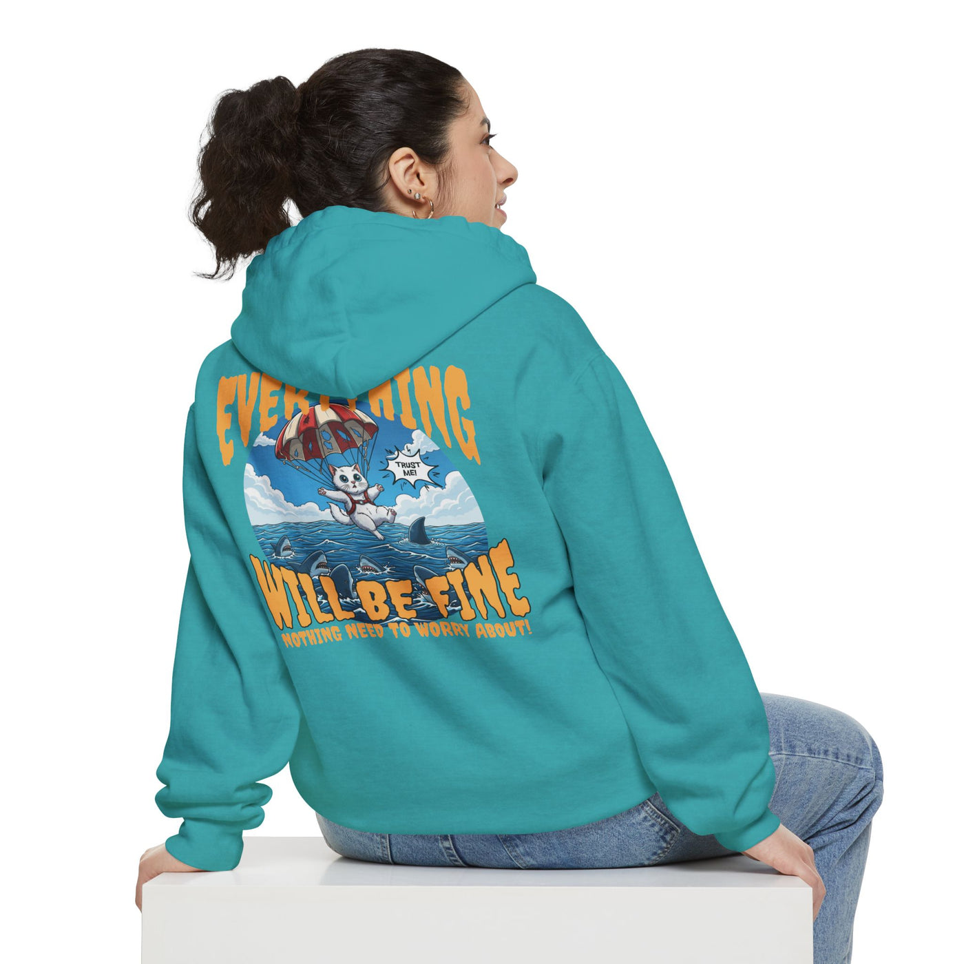 Everything Will Be Fine - Cartoon Cat Graphic Unisex Pullover Hoodie