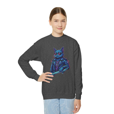 Cool Cat style 2 Youth Crewneck Sweatshirt - Cozy & Cute