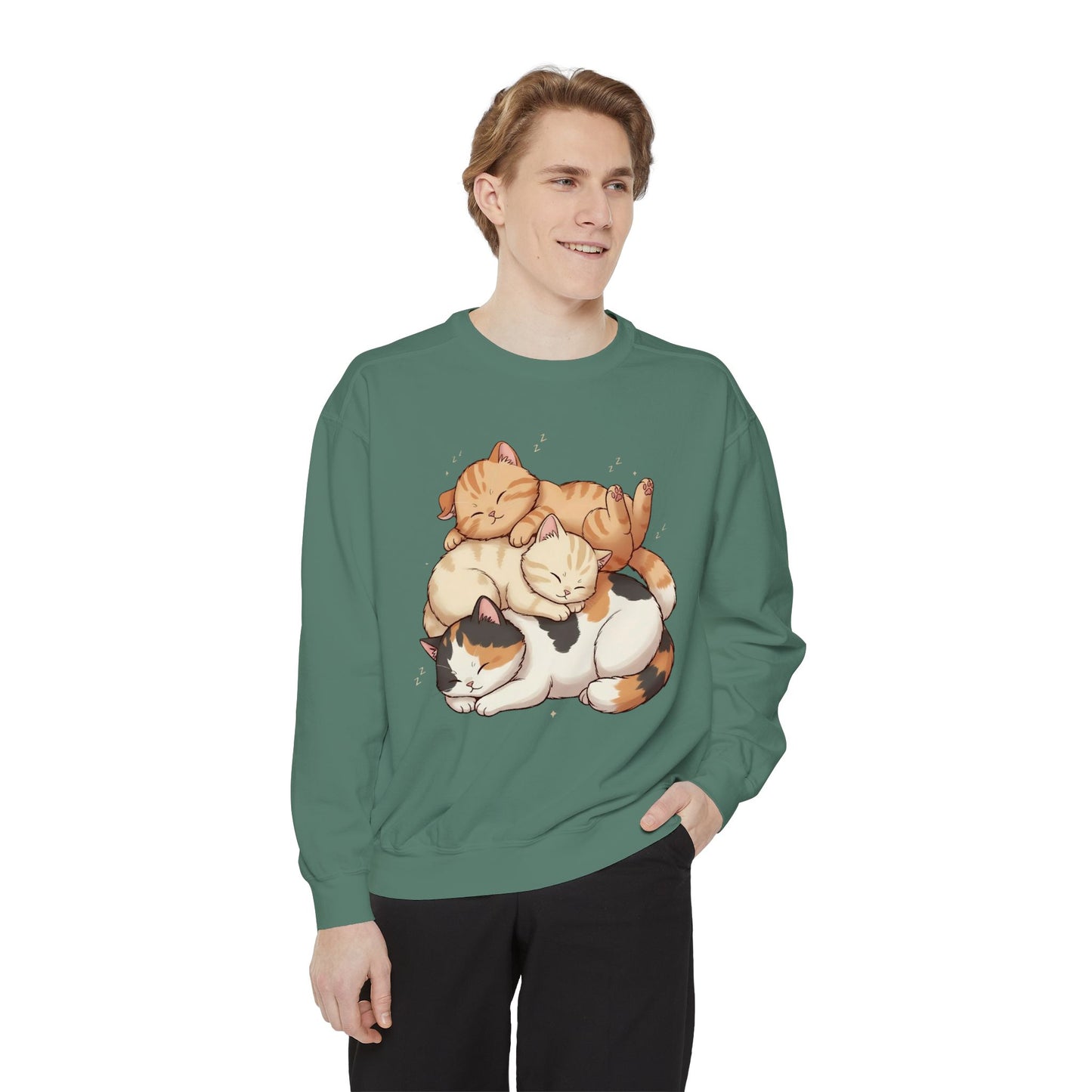 3 Cute Sleeping Cats Cozy Graphic Unisex Crewneck Sweatshirt style 1