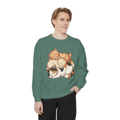 3 Cute Sleeping Cats Cozy Graphic Unisex Crewneck Sweatshirt style 1