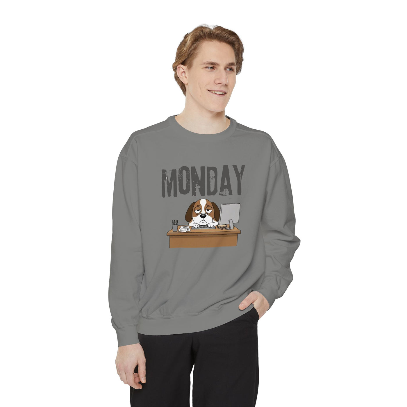 Monday Face Dog Stares Blankly Unisex Crewneck Sweatshirt style 6