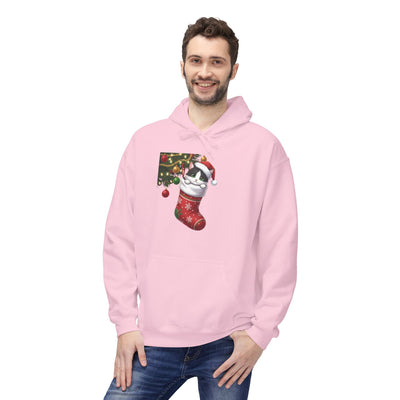 Adorable kitten hiding in Christmas stocking style 1 Cozy Graphic Unisex Midweight Softstyle Fleece Hoodie