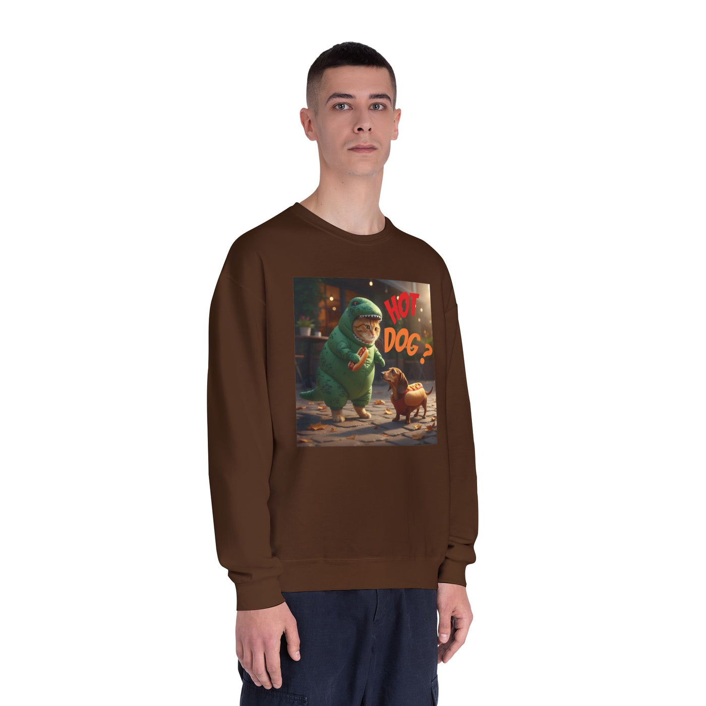 Tyrannosaurus Cat & Hot Dog Unisex NuBlend® Crewneck Sweatshirt