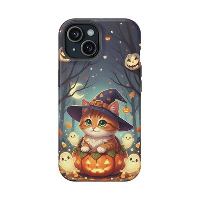Halloween cute kitten anime style 3 Magnetic Phone Case, Cat Lover Gift, Impact-Resistant iPhone Case, Funny Pet Accessory, Unique Animal Design