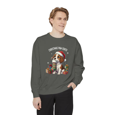 Cute Puppy waiting for Christmas presents style 3 Cozy Graphic Unisex Crewneck Sweatshirt
