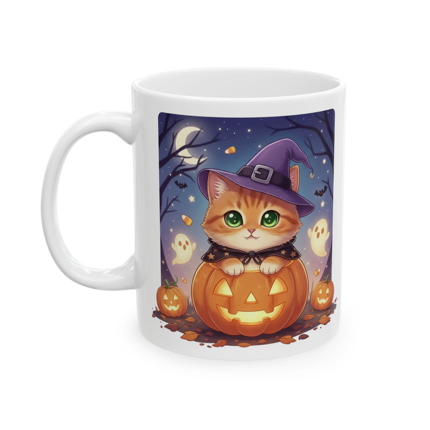Halloween Themed style 2 Ceramic Mug, Cozy Fall Coffee Cup, Ghosts & Pumpkins Design, Seasonal Gift, Spooky Mug for Halloween Celebrations