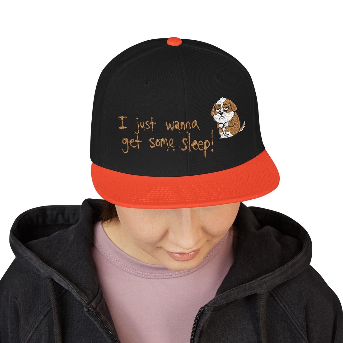 I just wanna get some sleep Embroidered Cute Puppy Snapback Hat