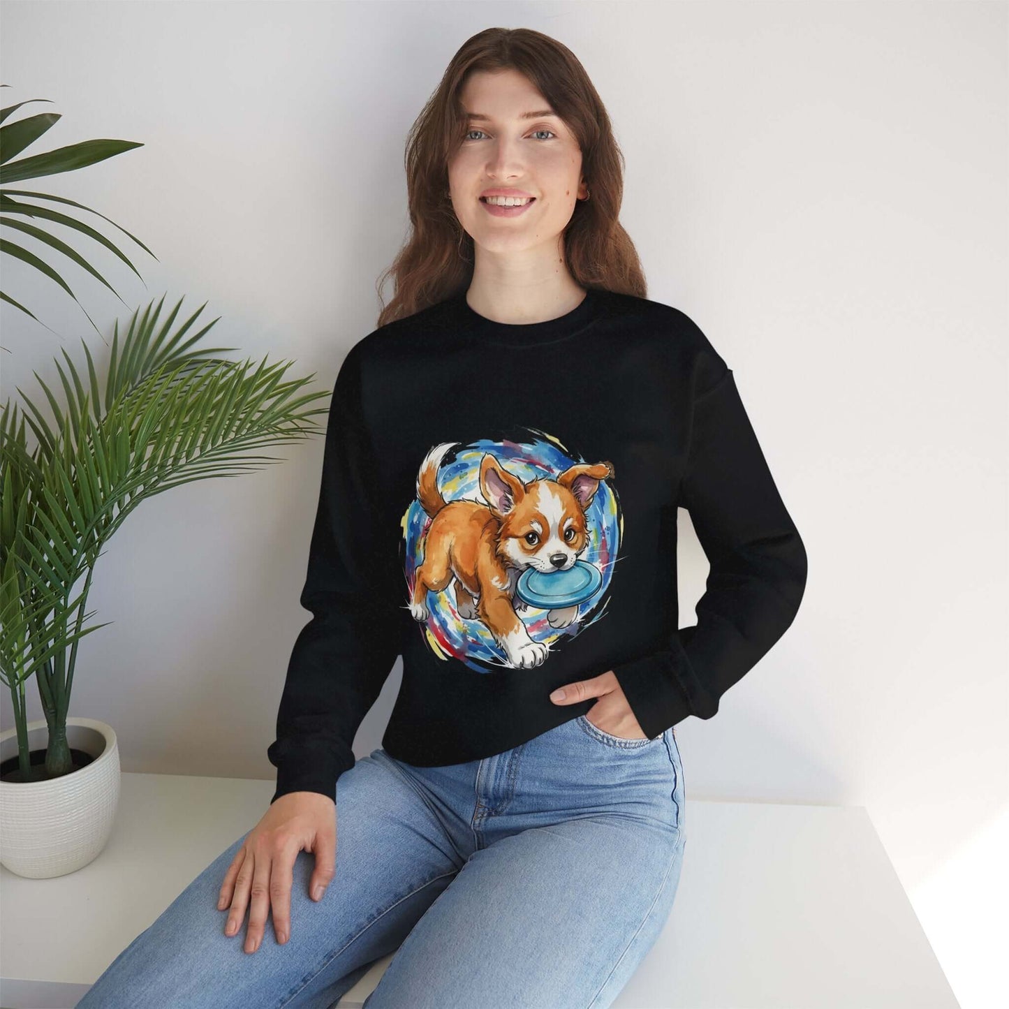 Watercolor Dog painting Unisex Crewneck Sweatshirt style 4