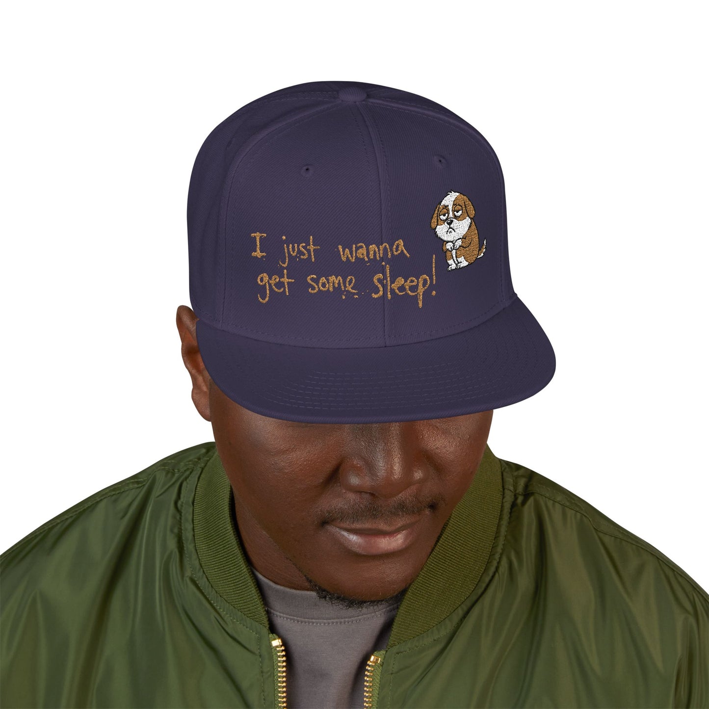 I just wanna get some sleep Embroidered Cute Puppy Snapback Hat
