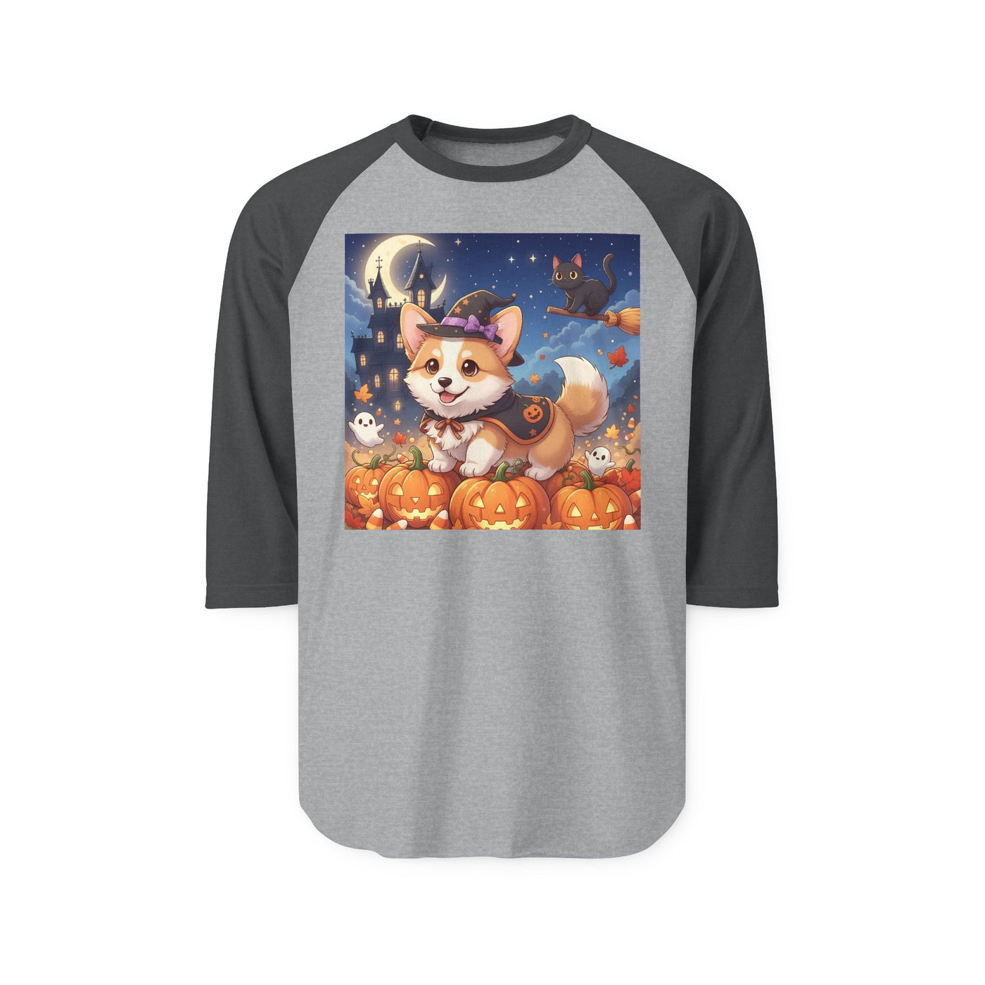 Halloween cute puppy anime style 4 Raglan Shirt, Cute Pet Shirt, Fall Apparel, Unisex Halloween Outfit, Gift for Dog Lovers, Spooky Season Tee