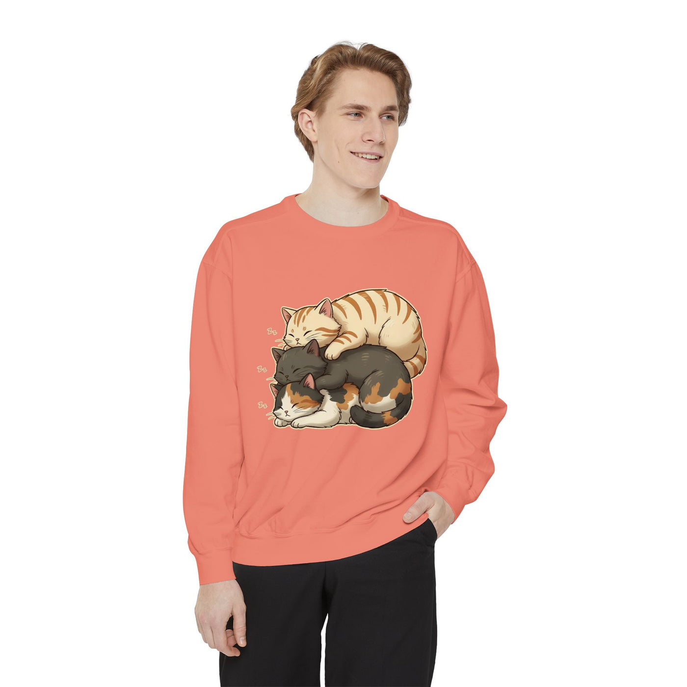 3 Cute Sleeping Cats style 4 Cozy Graphic Unisex Crewneck Sweatshirt