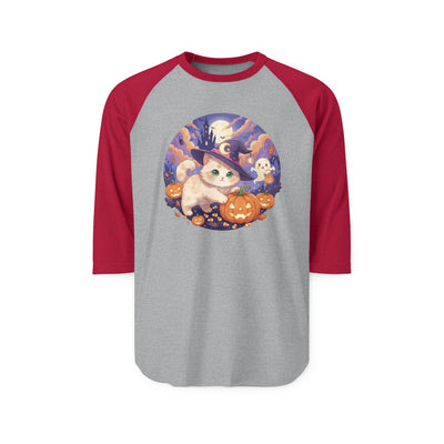 Halloween cute kitten anime style 5 Raglan Shirt, Unisex Halloween Top, Pumpkin Cat Shirt, Cute Cat Tee, Spooky Casual Wear