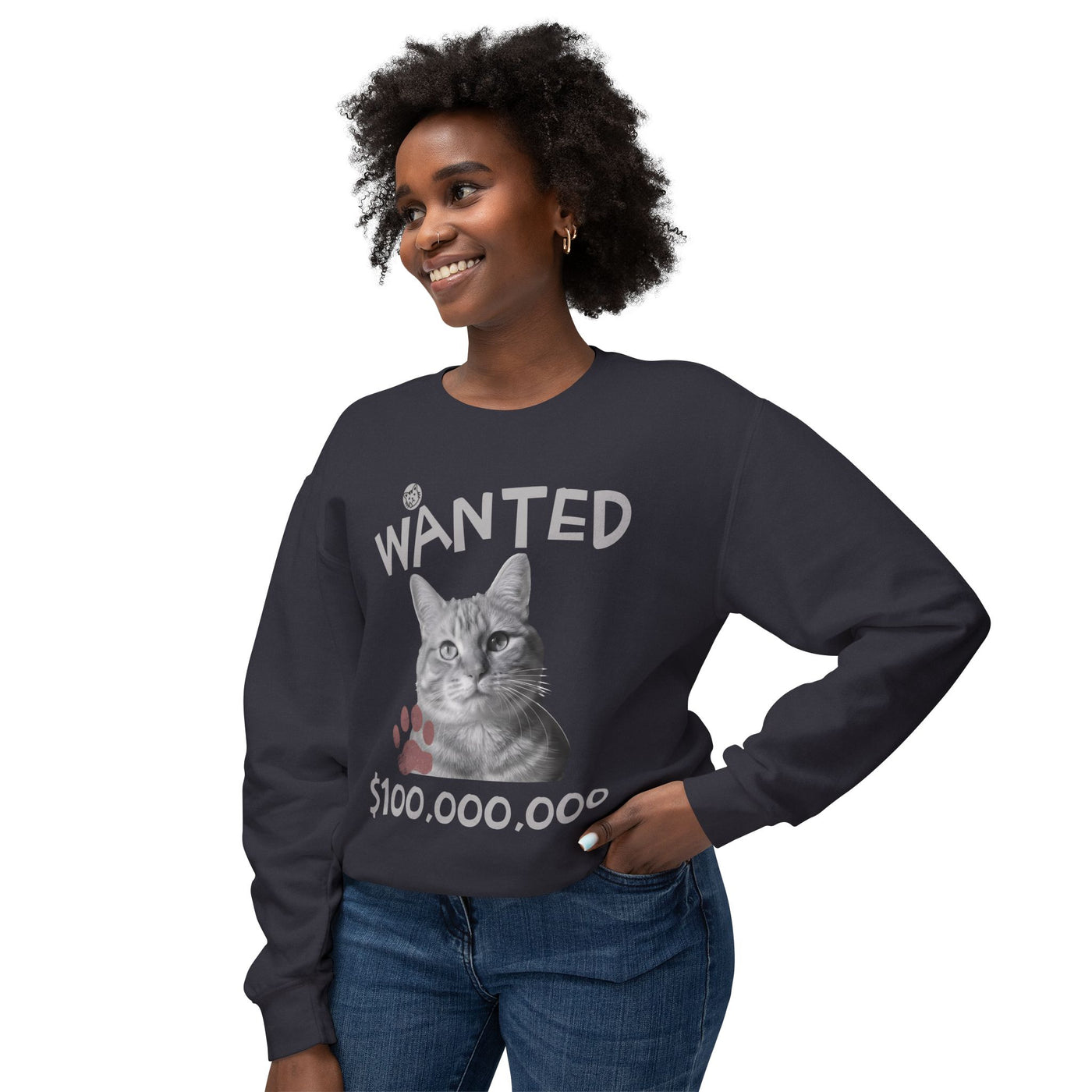 WANTED Cat Poster Design Unisex Crewneck Sweatshirt