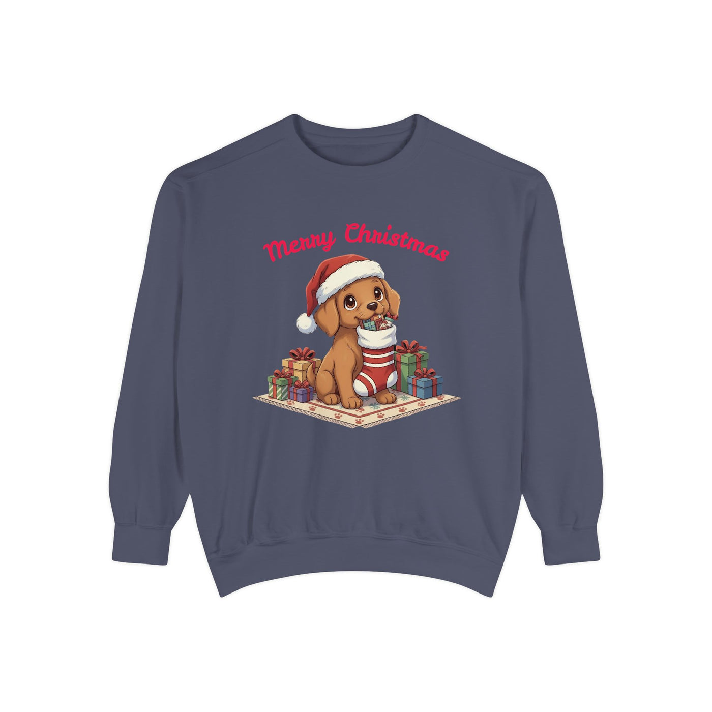Cute Puppy waiting for Christmas presents style 2 Cozy Graphic Unisex Crewneck Sweatshirt