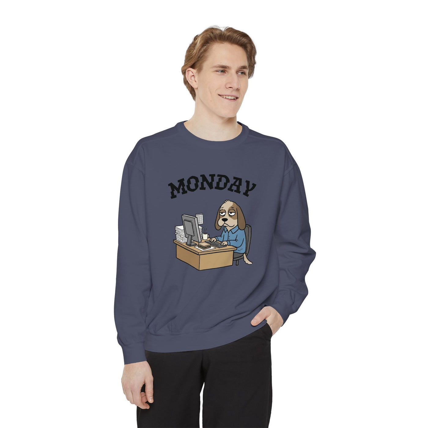 Monday Face Dog Stares Blankly Unisex Crewneck Sweatshirt style 4