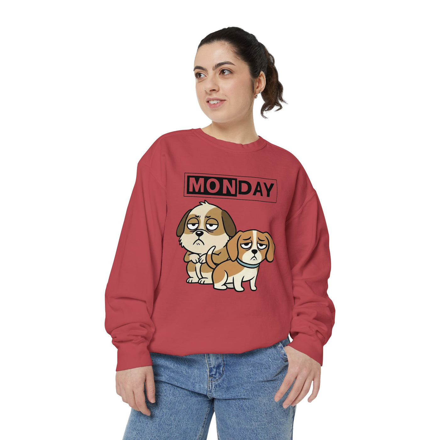 Monday Face Dog Stares Blankly Unisex Crewneck Sweatshirt style 1