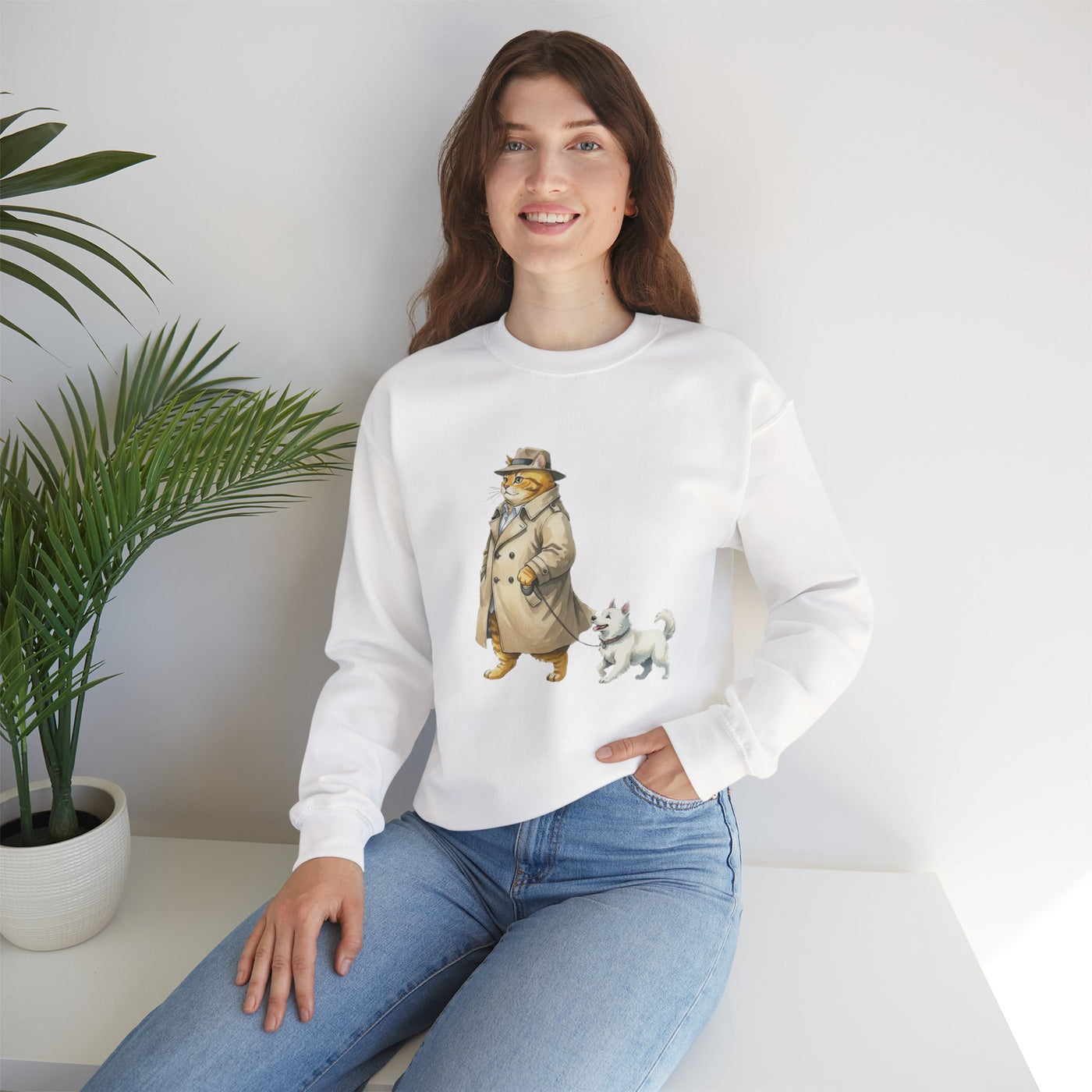 Watercolor painting style 11 Men & Women Cute Cat Pile Crewneck Sweatshirt
